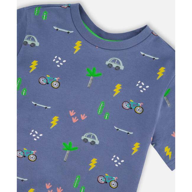Organic Cotton Jersey T-Shirt, Blue Bicycle Print - T-Shirts - 4