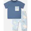 Organic Cotton Jersey T-Shirt And Pants Set, Medium Blue & Blue Turtle Print - Mixed Apparel Set - 1 - thumbnail