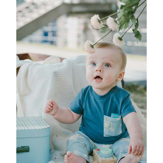 Organic Cotton Jersey T-Shirt And Pants Set, Medium Blue & Blue Turtle Print