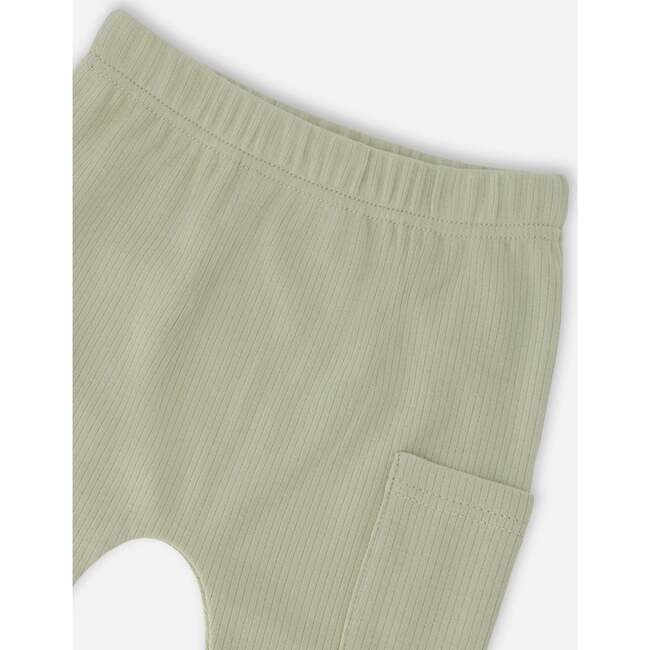 Organic Cotton Jersey T-Shirt And Cotton Rib Pants Set, Beige Zebra Print & Sage Green - Mixed Apparel Set - 5