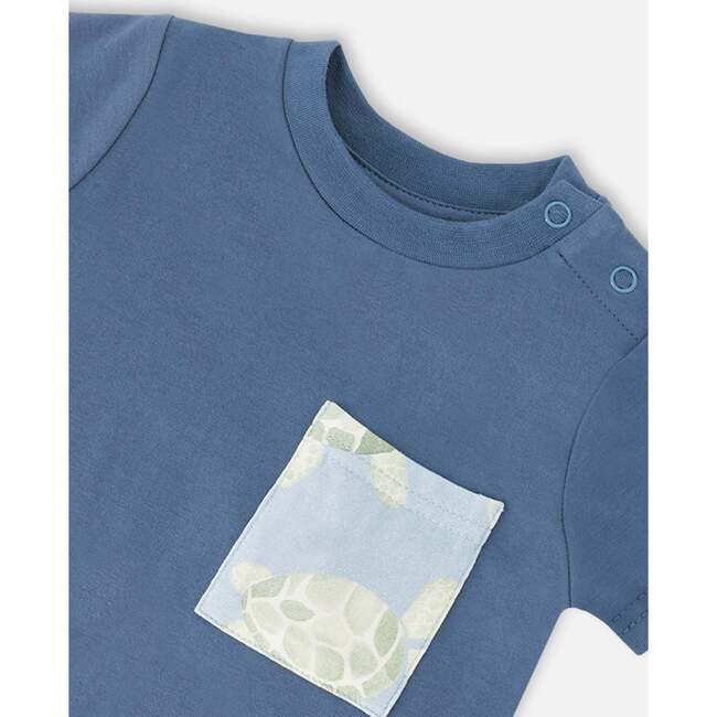 Organic Cotton Jersey T-Shirt And Pants Set, Medium Blue & Blue Turtle Print - Mixed Apparel Set - 4