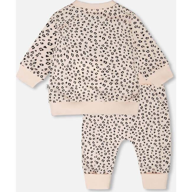 Organic Cotton Jersey Sweater And Pants Set, Peach Animal Print