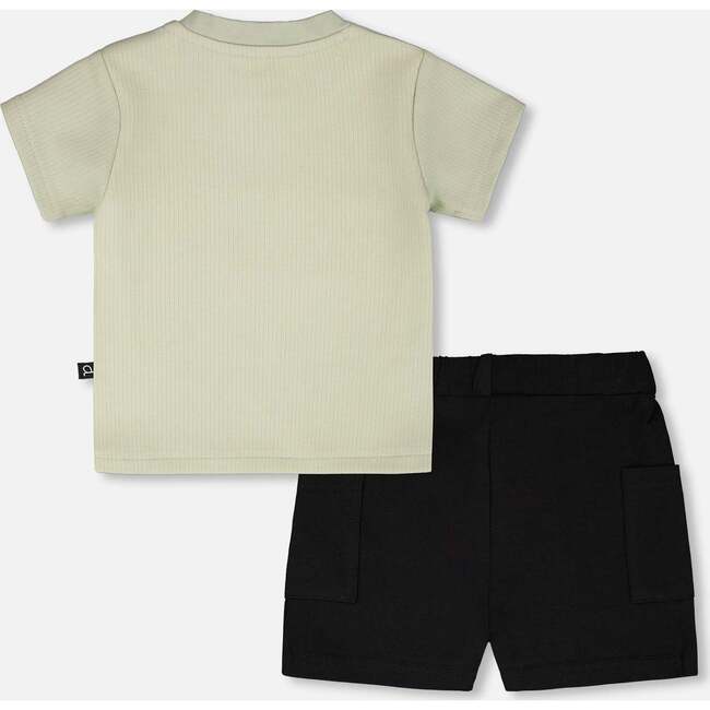 Organic Cotton Jersey Sweater And Pants Set, Sage Green And Black - Mixed Apparel Set - 3