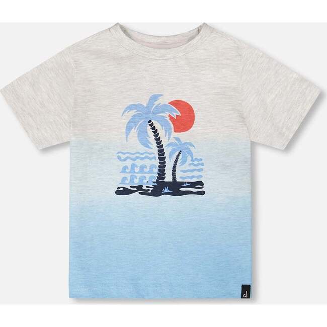 Organic Cotton Short Sleeve T-Shirt, Grey Mix To Blue Gradient