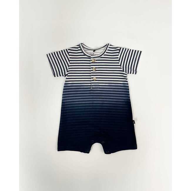 Organic Cotton Romper, Striped Gradient Blue