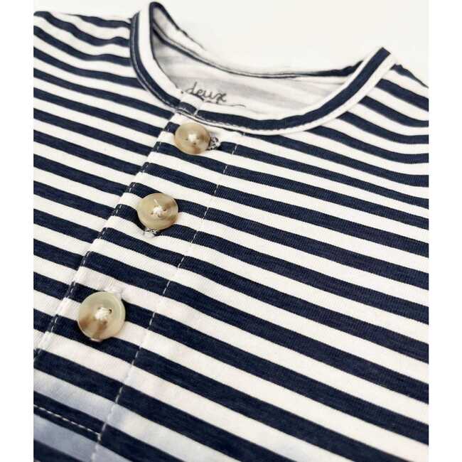 Organic Cotton Romper, Striped Gradient Blue - Rompers - 3