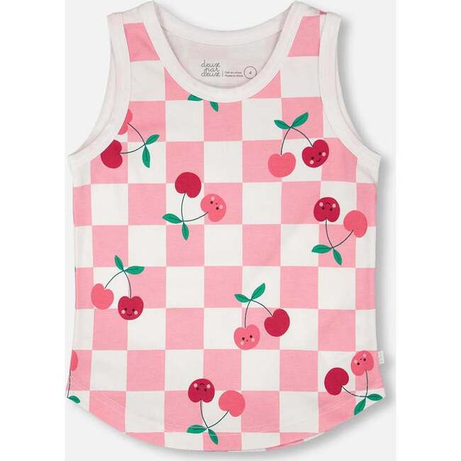 Organic Cotton Jersey Tank Top, Pink Printed Cherries