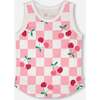 Organic Cotton Jersey Tank Top, Pink Printed Cherries - Tank Tops - 1 - thumbnail