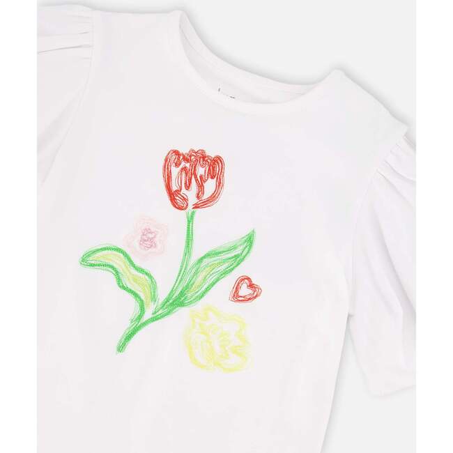 Organic Cotton Jersey Top With Embroidery, White - T-Shirts - 4