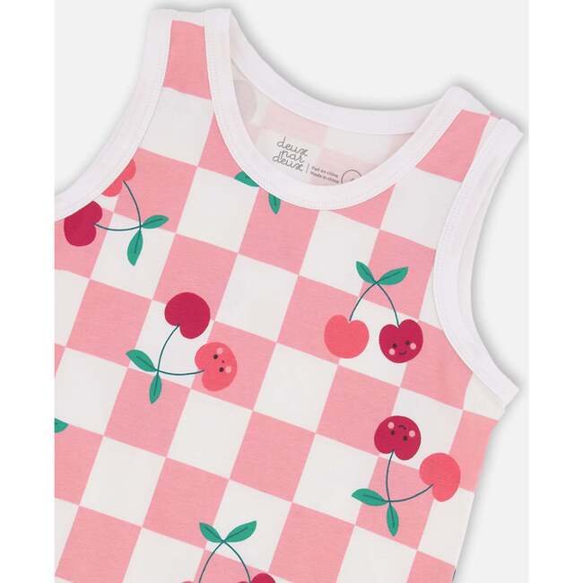 Organic Cotton Jersey Tank Top, Pink Printed Cherries - Tank Tops - 4