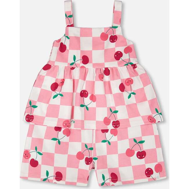 Organic Cotton Jersey Romper, Pink Printed Cherries