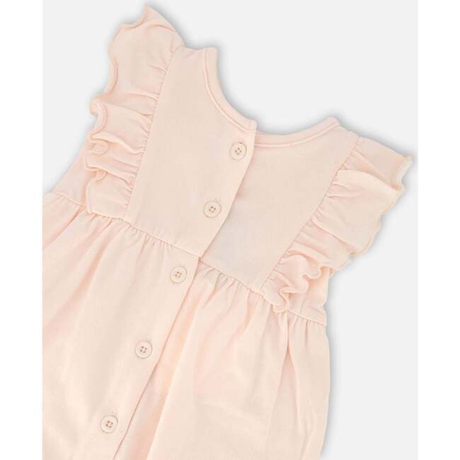 Organic Cotton Jersey Romper With Frills, Peach - Rompers - 3