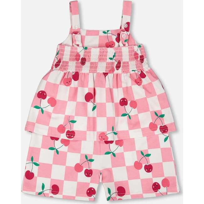 Organic Cotton Jersey Romper, Pink Printed Cherries - Rompers - 3