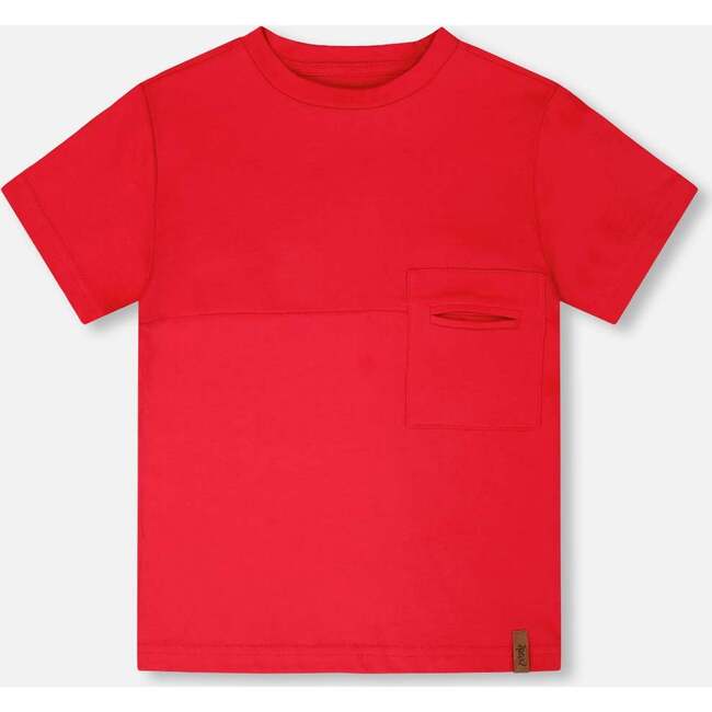 Organic Cotton Colorblock Jersey T-Shirt With Chest Pocket, Red