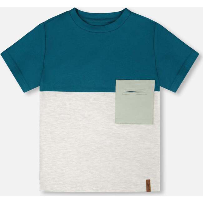 Organic Cotton Colorblock Jersey T-Shirt With Chest Pocket, Heather Grey