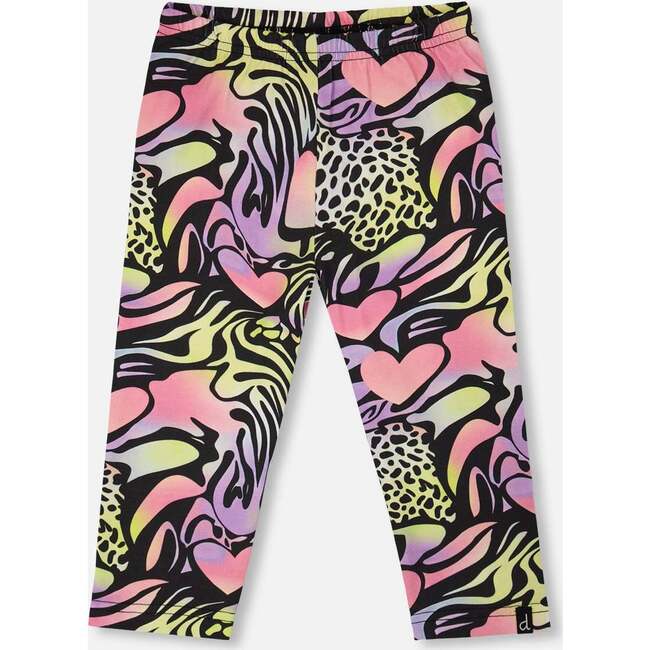 Organic Cotton Jersey Capri, Black With Multicolored Print