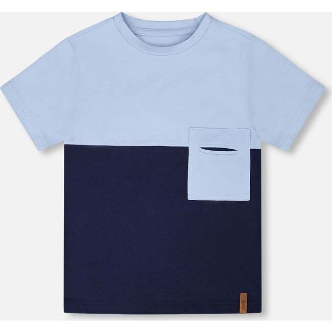 Organic Cotton Colorblock Jersey T-Shirt With Chest Pocket, Dark Blue