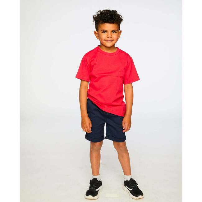 Organic Cotton Colorblock Jersey T-Shirt With Chest Pocket, Red