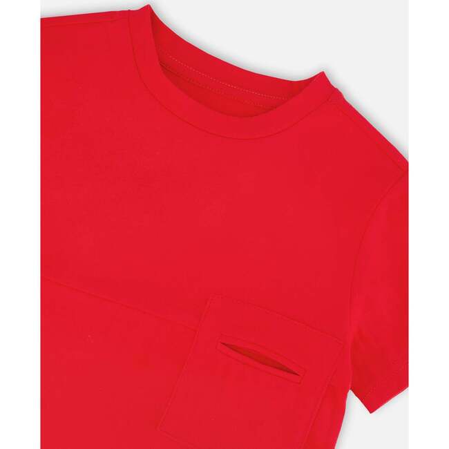 Organic Cotton Colorblock Jersey T-Shirt With Chest Pocket, Red - T-Shirts - 4