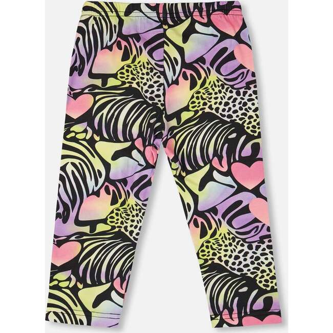 Organic Cotton Jersey Capri, Black With Multicolored Print - Leggings - 3