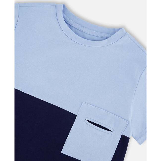 Organic Cotton Colorblock Jersey T-Shirt With Chest Pocket, Dark Blue - T-Shirts - 4
