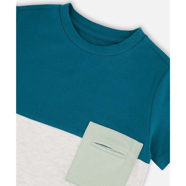 Organic Cotton Colorblock Jersey T-Shirt With Chest Pocket, Heather Grey - T-Shirts - 4