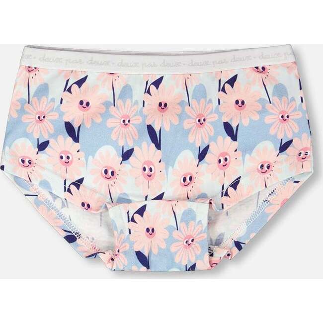 Organic Cotton Boyshort Panty, Blue Smiling Flower Print