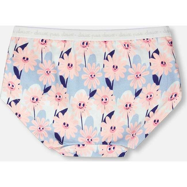 Organic Cotton Boyshort Panty, Blue Smiling Flower Print