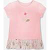 Organic Cotton Bi-Material Tunic With Ruffle, Dusty Pink - T-Shirts - 1 - thumbnail