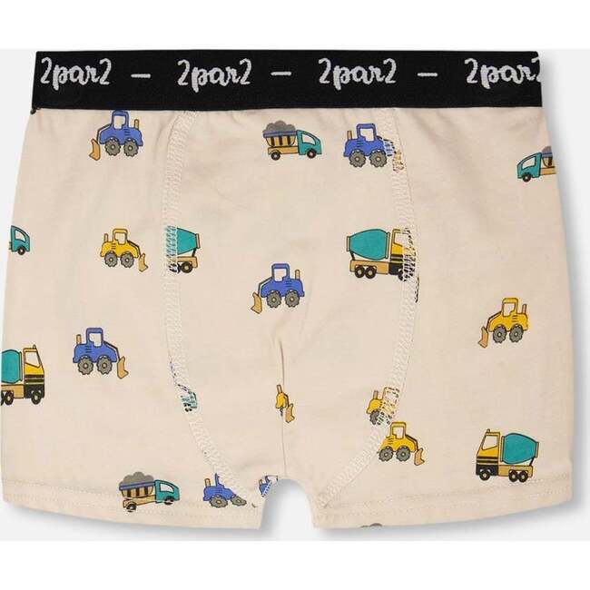 Organic Cotton Boxer, Beige Printed Trucks