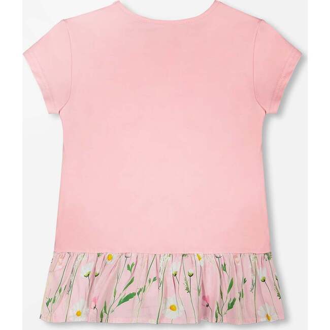 Organic Cotton Bi-Material Tunic With Ruffle, Dusty Pink - T-Shirts - 3