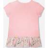 Organic Cotton Bi-Material Tunic With Ruffle, Dusty Pink - T-Shirts - 3 - thumbnail