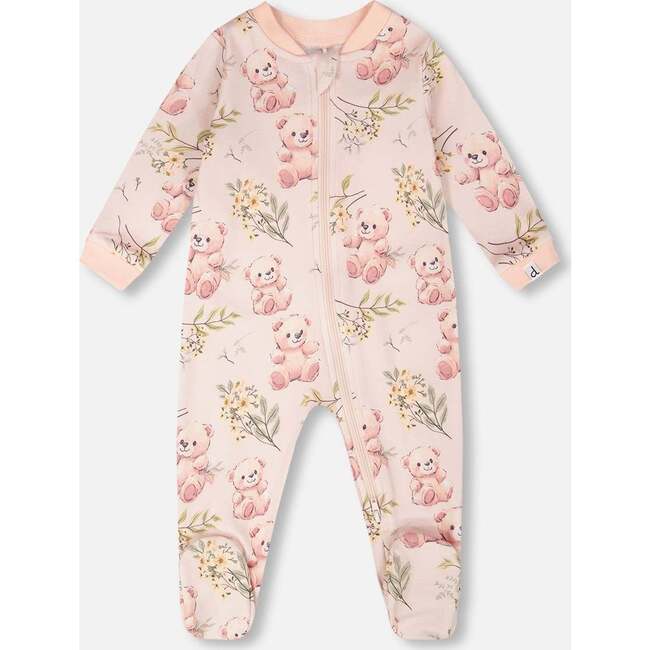 Organic Cotton Baby One-Piece Pajamas, Pale Rose Bear Print