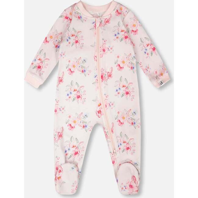 Organic Cotton Baby One-Piece Pajamas, Pink Printed Flowers