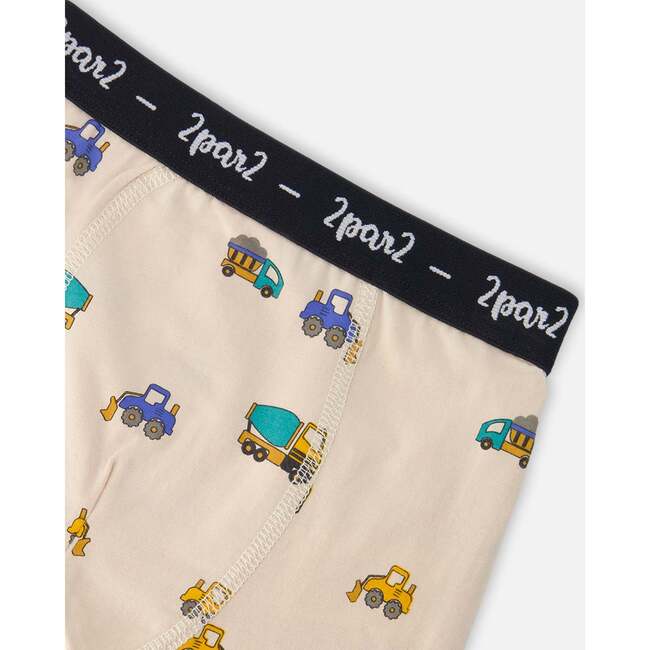 Organic Cotton Boxer, Beige Printed Trucks - Underwear - 3