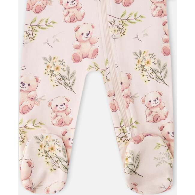 Organic Cotton Baby One-Piece Pajamas, Pale Rose Bear Print - Pajamas - 3