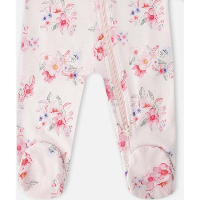 Organic Cotton Baby One-Piece Pajamas, Pink Printed Flowers - Pajamas - 3
