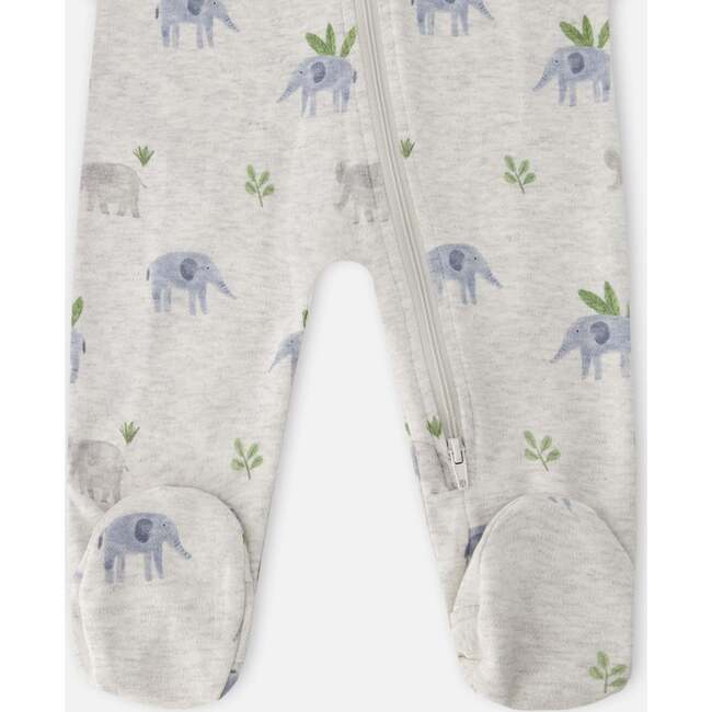 Organic Cotton Baby One-Piece Pajamas, Grey Elephant Print - Pajamas - 3