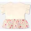 Organic Cotton Bi-Material Tunic, Beige Flowers Print - T-Shirts - 4