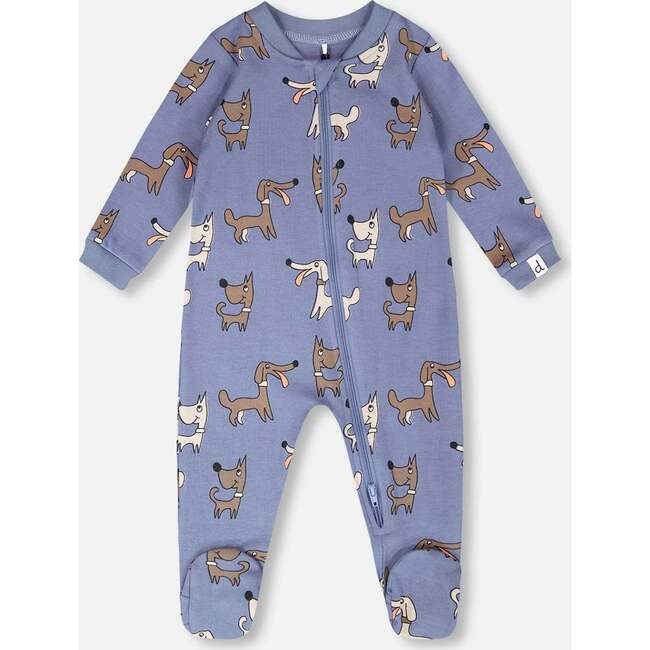 Organic Cotton Baby One-Piece Pajamas, Blue Printed Dogs