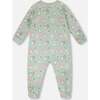 Organic Cotton Baby One-Piece Pajamas, Green Kitten Print - Pajamas - 2 - thumbnail