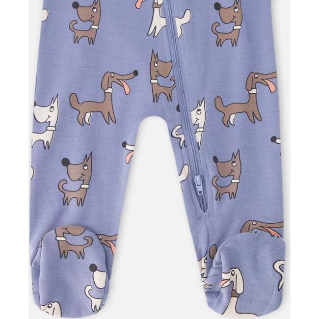 Organic Cotton Baby One-Piece Pajamas, Blue Printed Dogs - Pajamas - 3