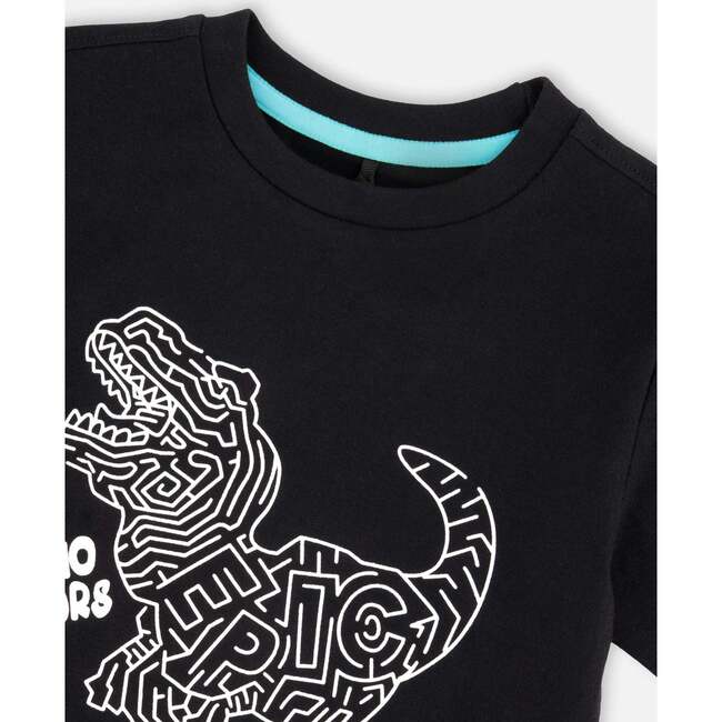 Organic Cotton Jersey T-Shirt, Dino Black - T-Shirts - 4