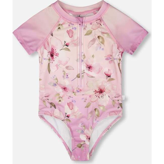 One-Piece Swimsuit, Purple Flower Print