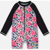 One-Piece Long Sleeve Rashguard, Blue Floral And Leopard Print - One Pieces - 1 - thumbnail