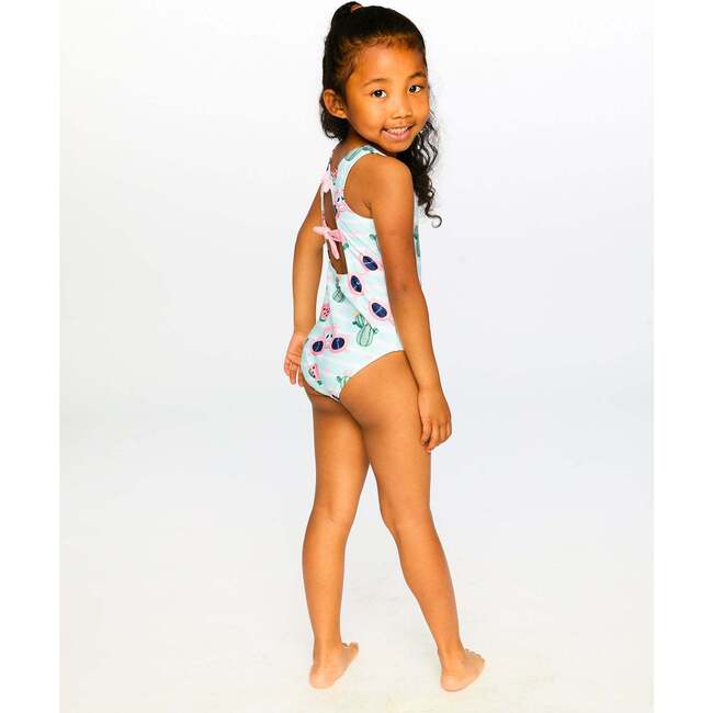 One-Piece Swimsuit, Blue Flamingo Print
