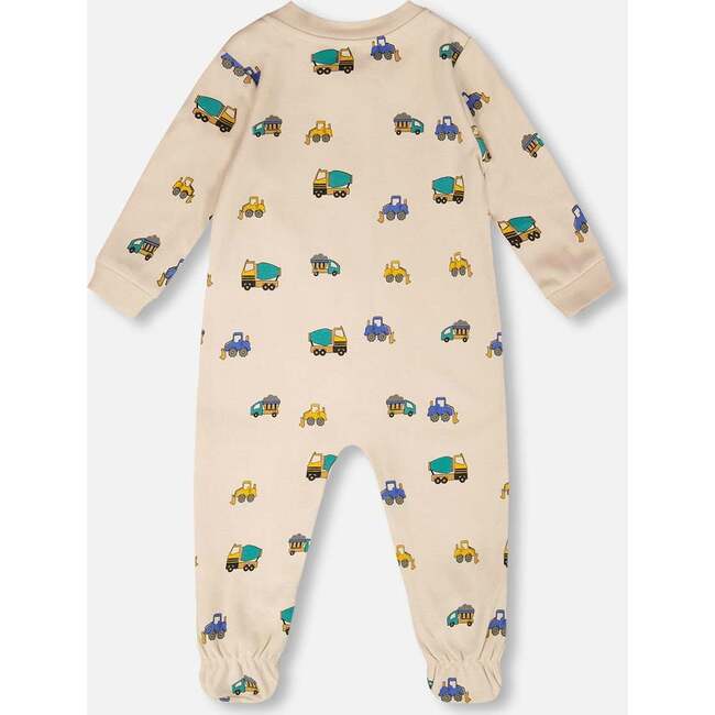 Organic Cotton Baby One-Piece Pajamas, Beige Printed Trucks