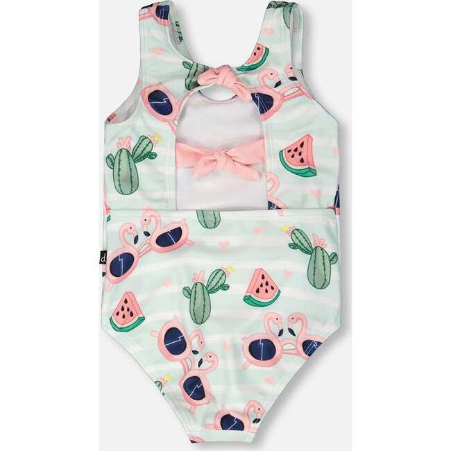 One-Piece Swimsuit, Blue Flamingo Print - One Pieces - 3