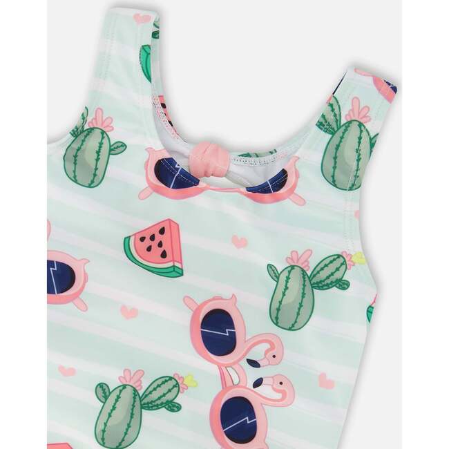 One-Piece Swimsuit, Blue Flamingo Print - One Pieces - 4