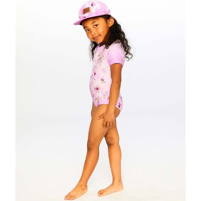 One-Piece Swimsuit, Purple Flower Print - One Pieces - 4